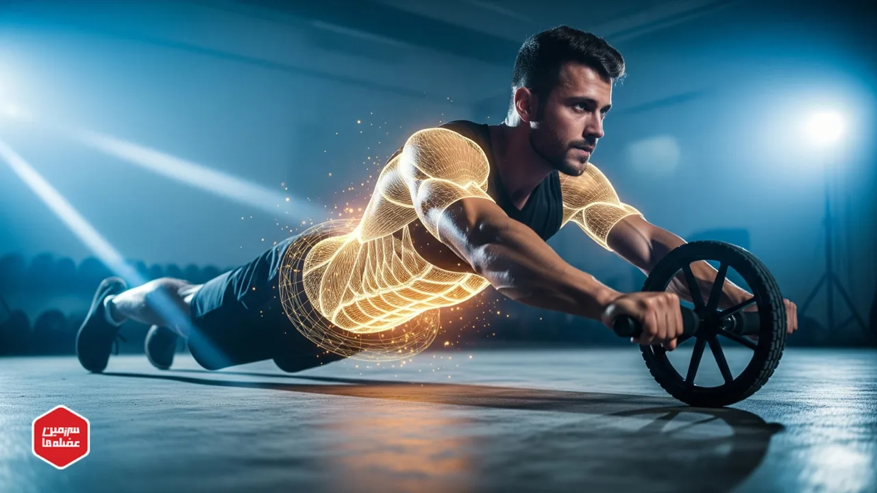 اجرای صحیح حرکت غلتک شکم (Ab Wheel) و نحوه محافظت عضله عرضی شکم از ستون فقرات در تمرینات ضد اکستنشن.